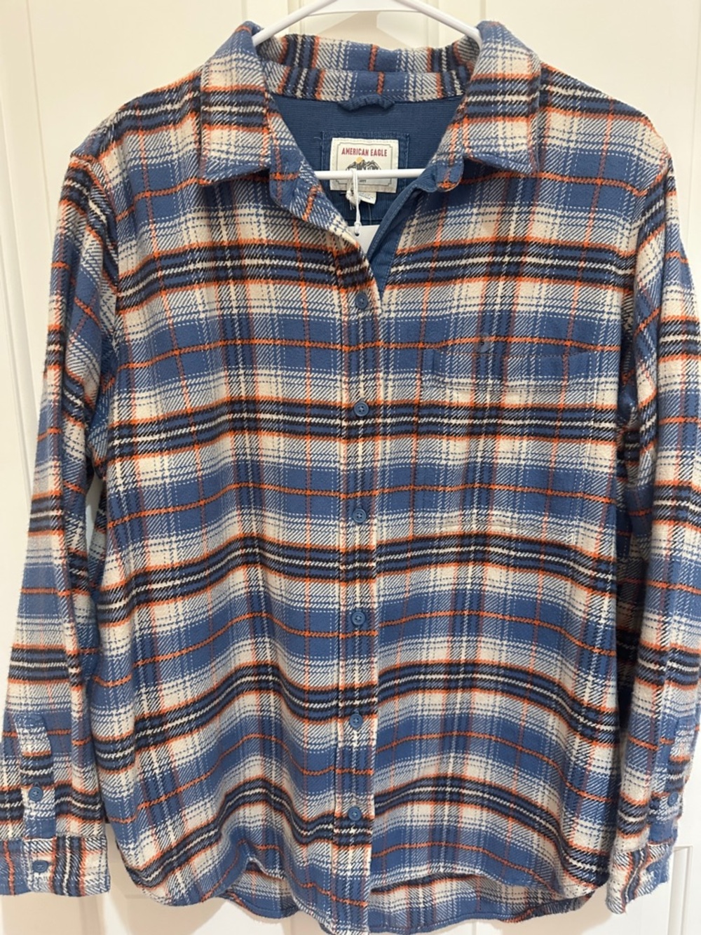 New w tags. American Eagle flannel. Corduroy button lining. Orange blue Auburn S